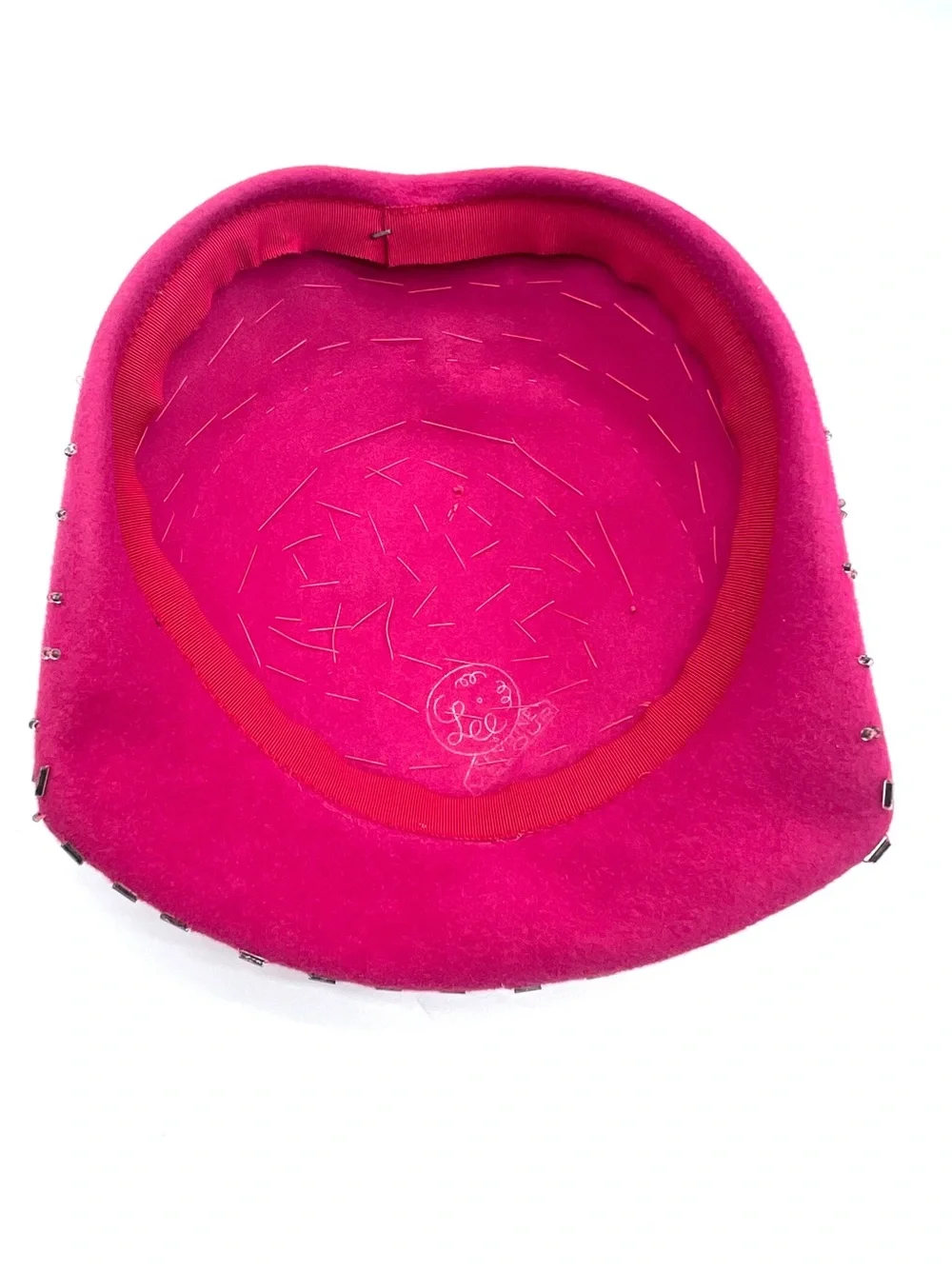 Vintage Lee Pink Genuine Velour Beaded Cocktail Hat Pearls Floral 1940s mid cent